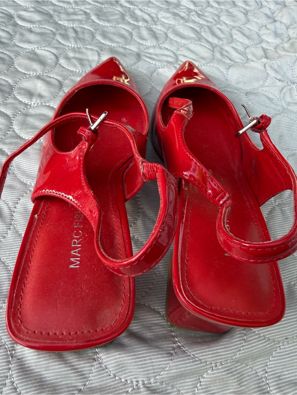 Red Patent Pointed Toe Mary Jane Flats - Marc Fisher NWOT SZ 7-1/2 - Picture 4 of 8